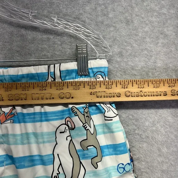 Adidas Swim Trunks Mens Large Blue Lined Gonz Skateboarding Mark Gonzales Art - Picture 4 of 10